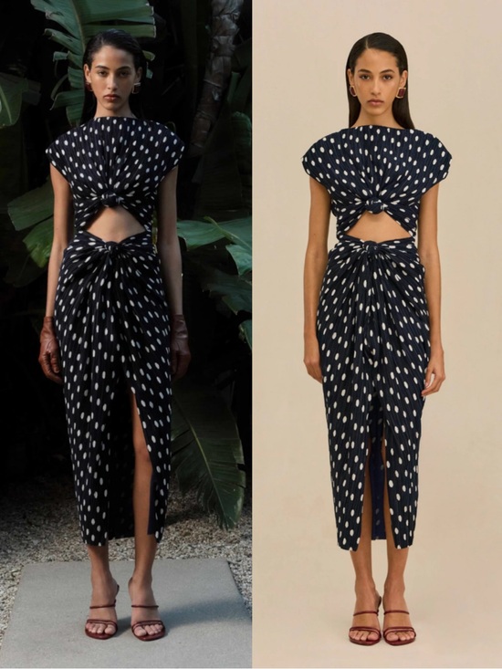 cult gaia Dresses & Skirts - Cult Gaia Aira Navy Polka Dot Twist-Front Cutout Midi Dress Size 0